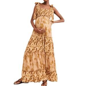 Especia Nairobi Animal Print Smocked‎ Maxi Dress Size Maternity S Tiered